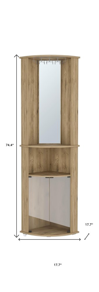 Natural Wood Corner Bar Cabinet - 18-inch