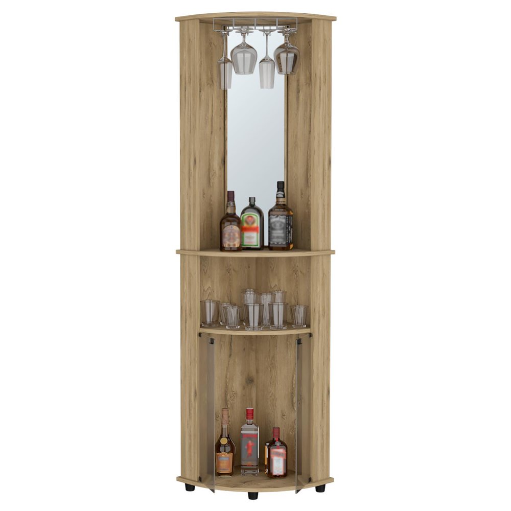 Natural Wood Corner Bar Cabinet - 18-inch