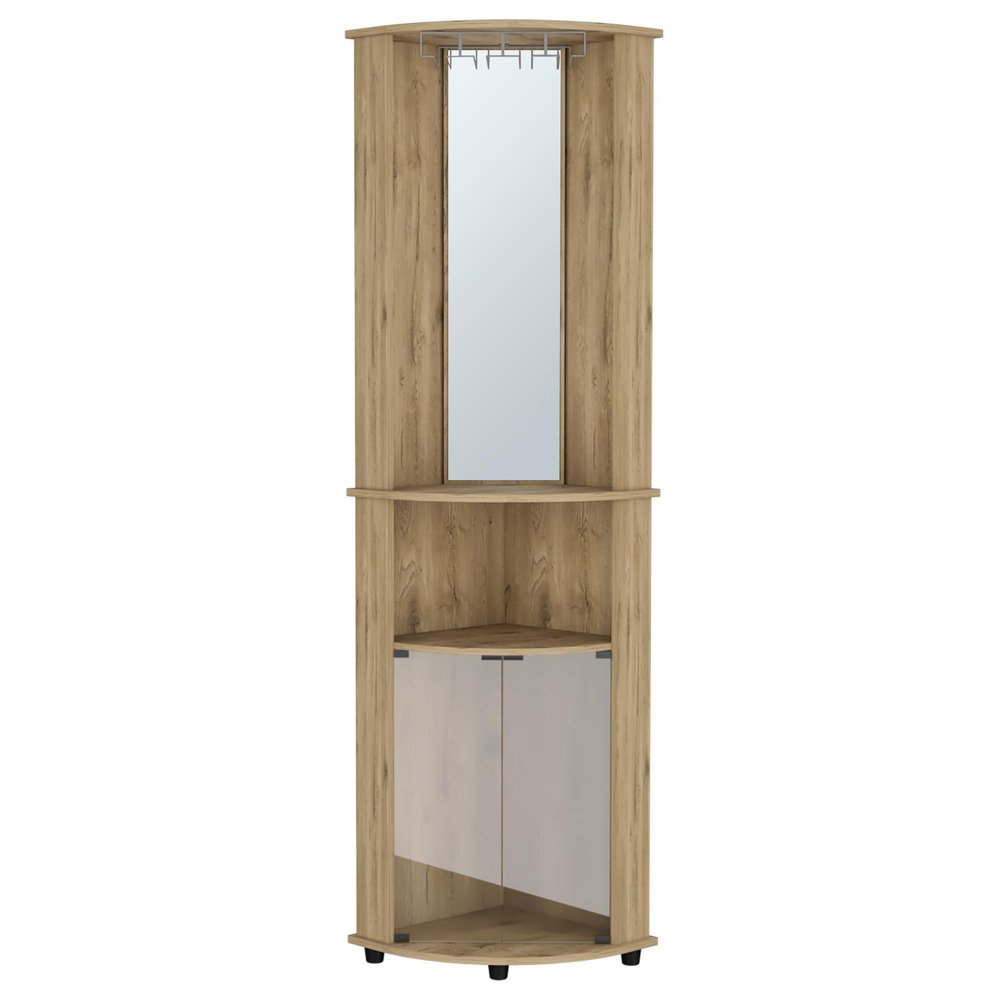 Natural Wood Corner Bar Cabinet - 18-inch