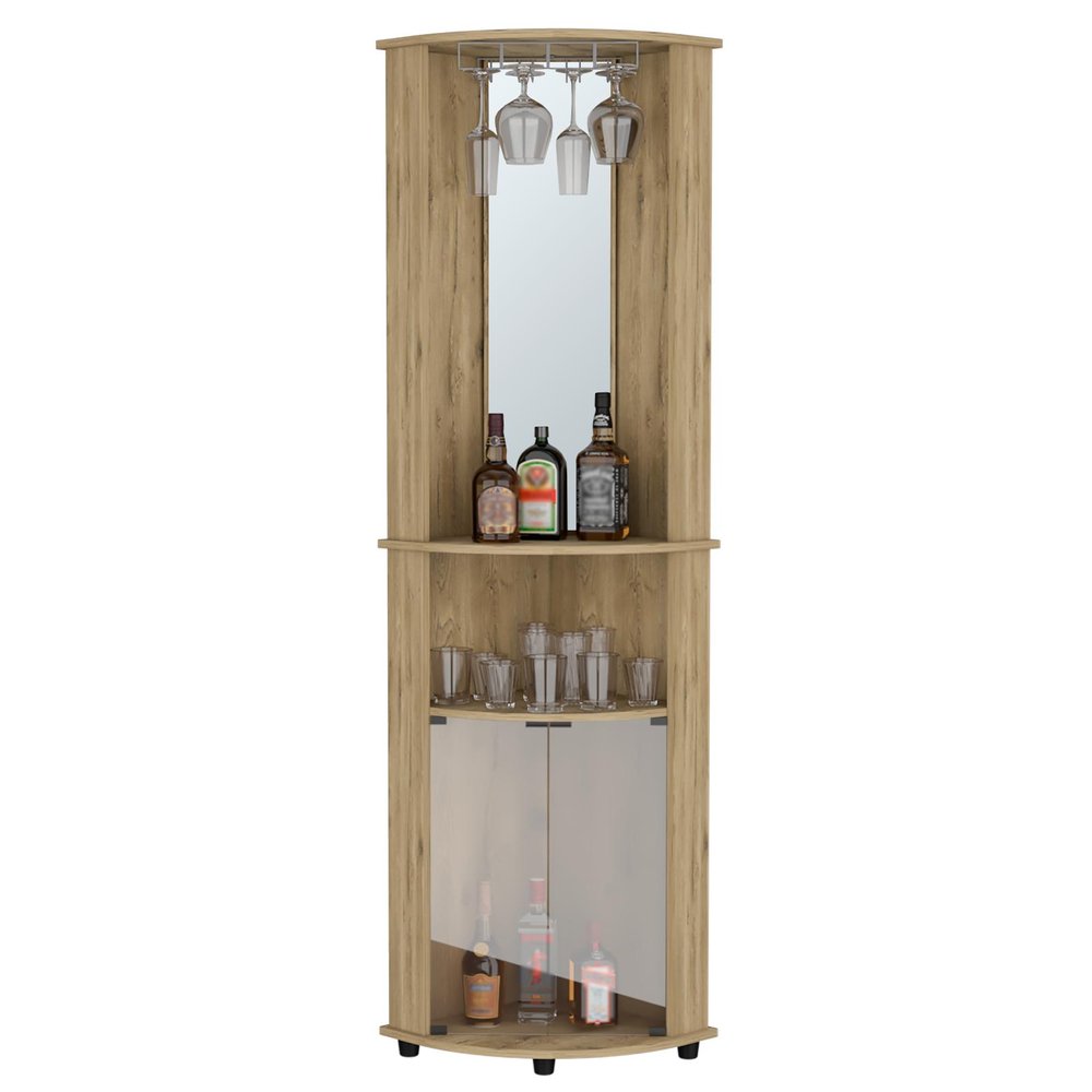 Natural Wood Corner Bar Cabinet - 18-inch