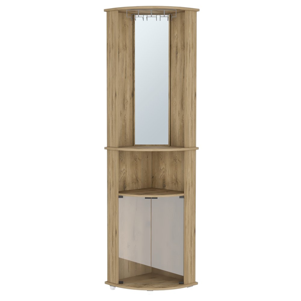 Natural Wood Corner Bar Cabinet - 18-inch