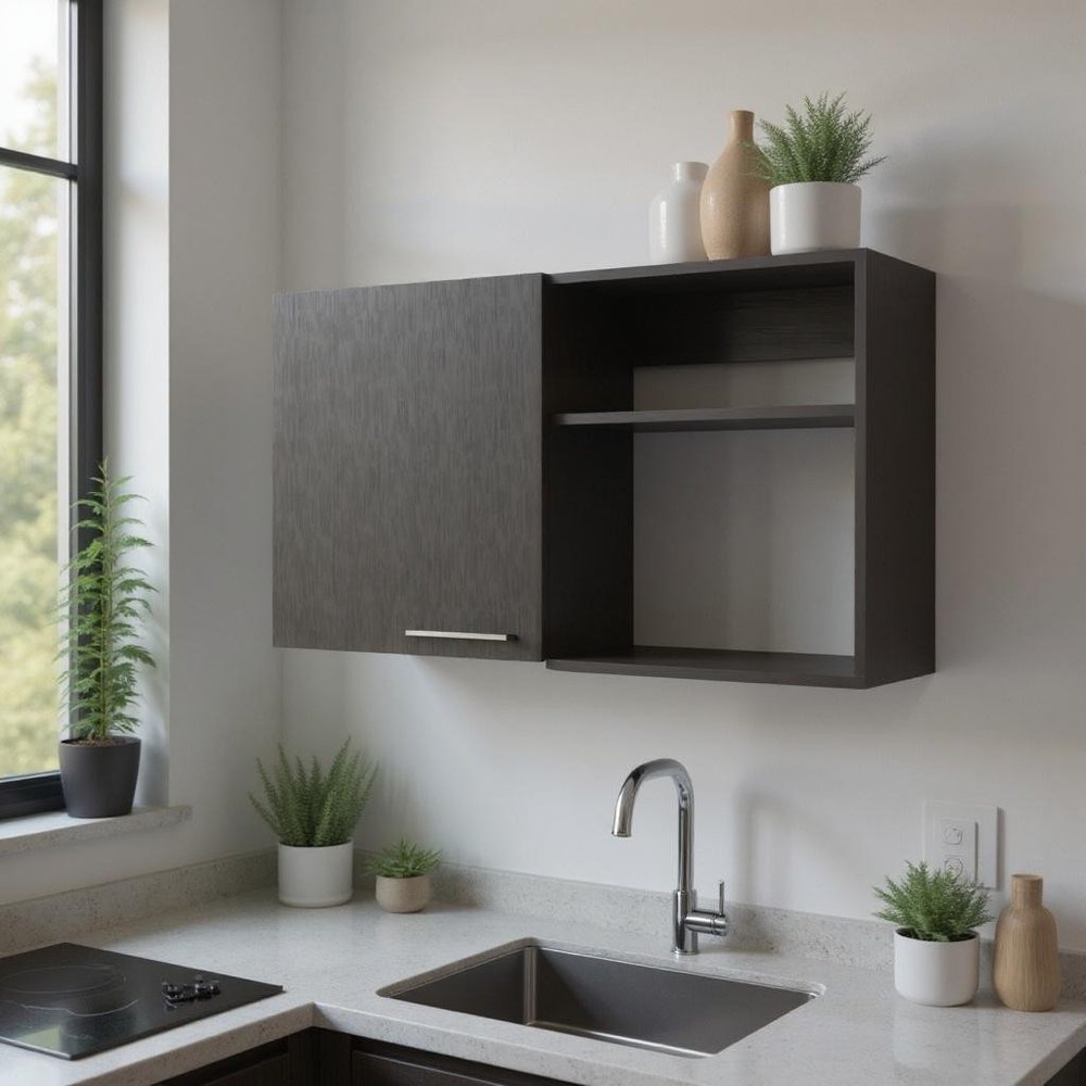 Black Wood Wall Mounted Accent Cabinet with Single Door - 39-inch