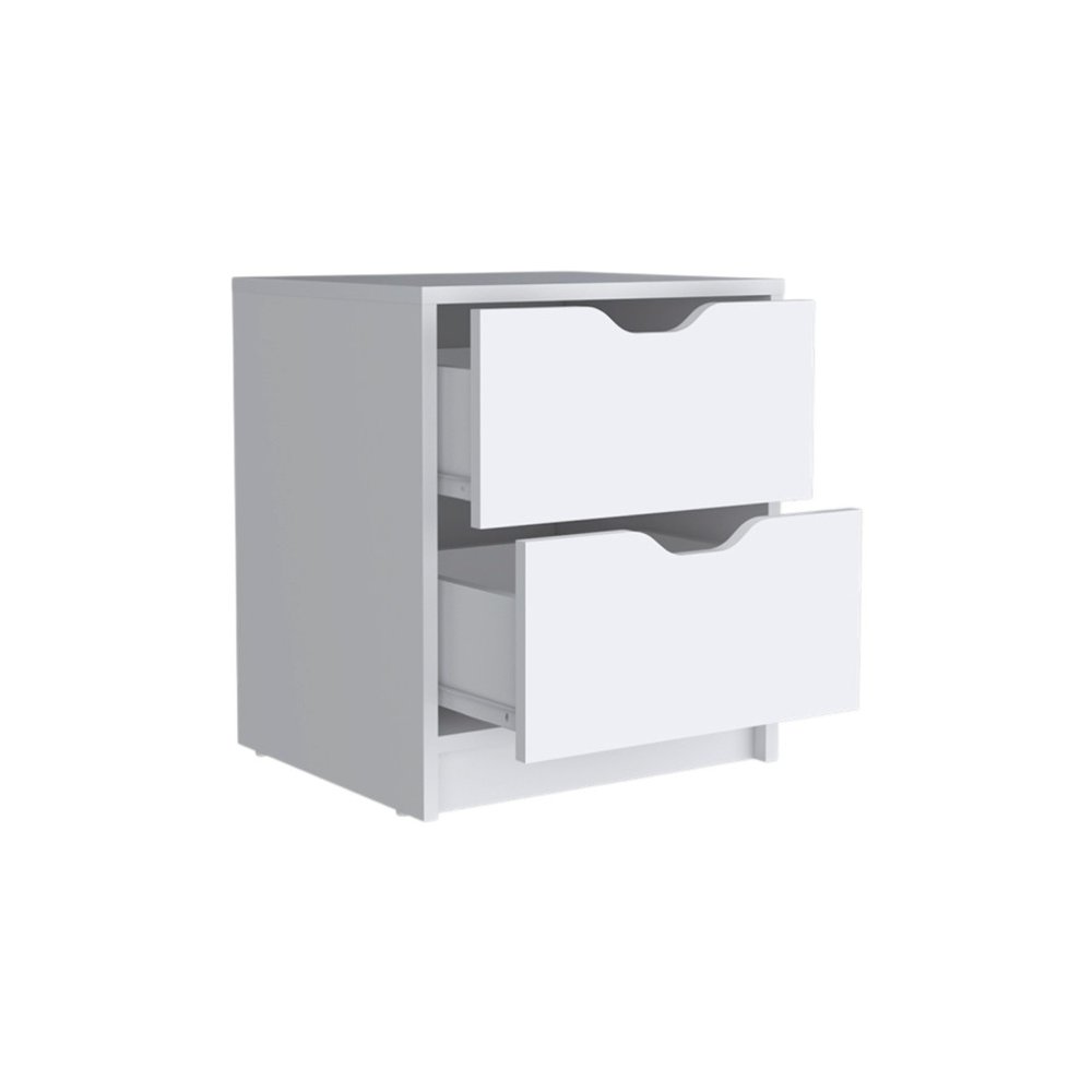 White Wood Two Drawer Nightstand - 19-inch