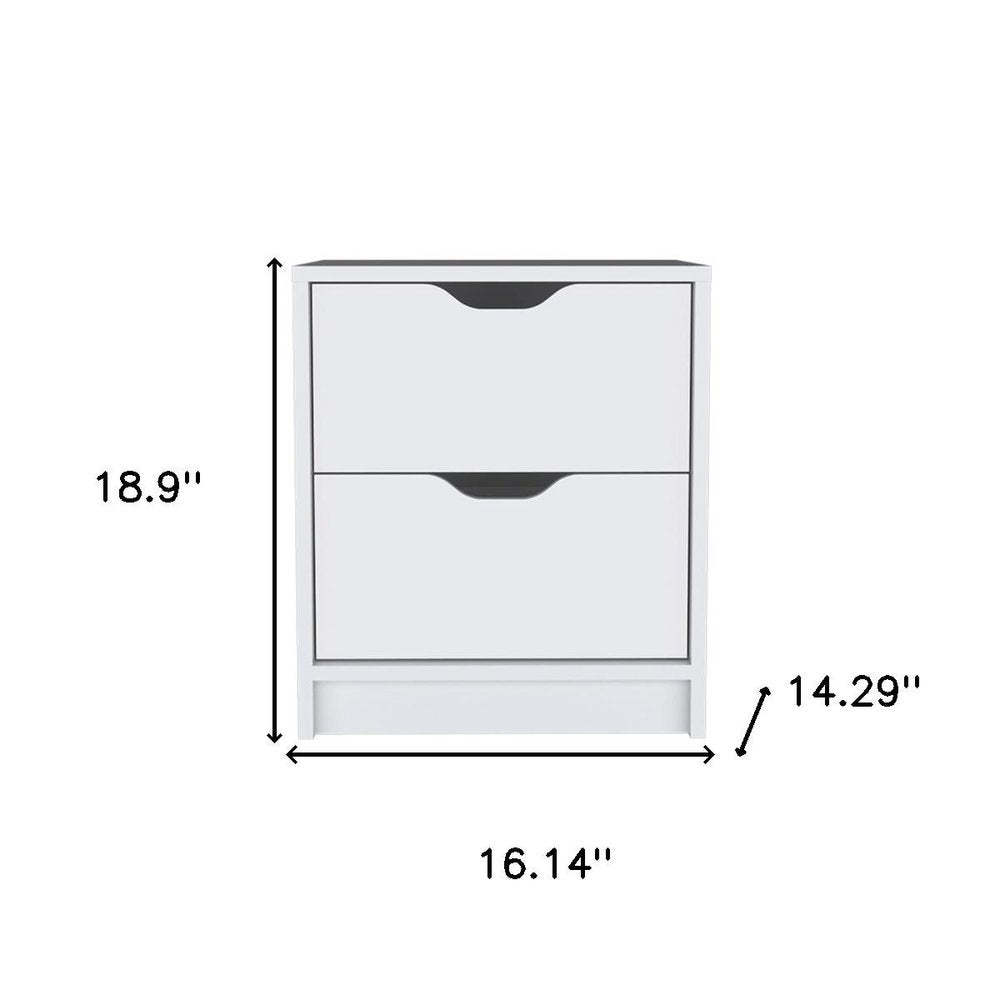 White Wood Two Drawer Nightstand - 19-inch