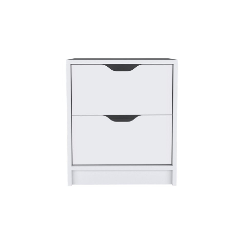 White Wood Two Drawer Nightstand - 19-inch
