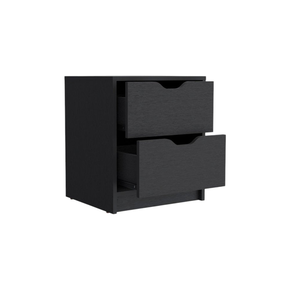 Black Wood Two Drawer Nightstand - 19-inch