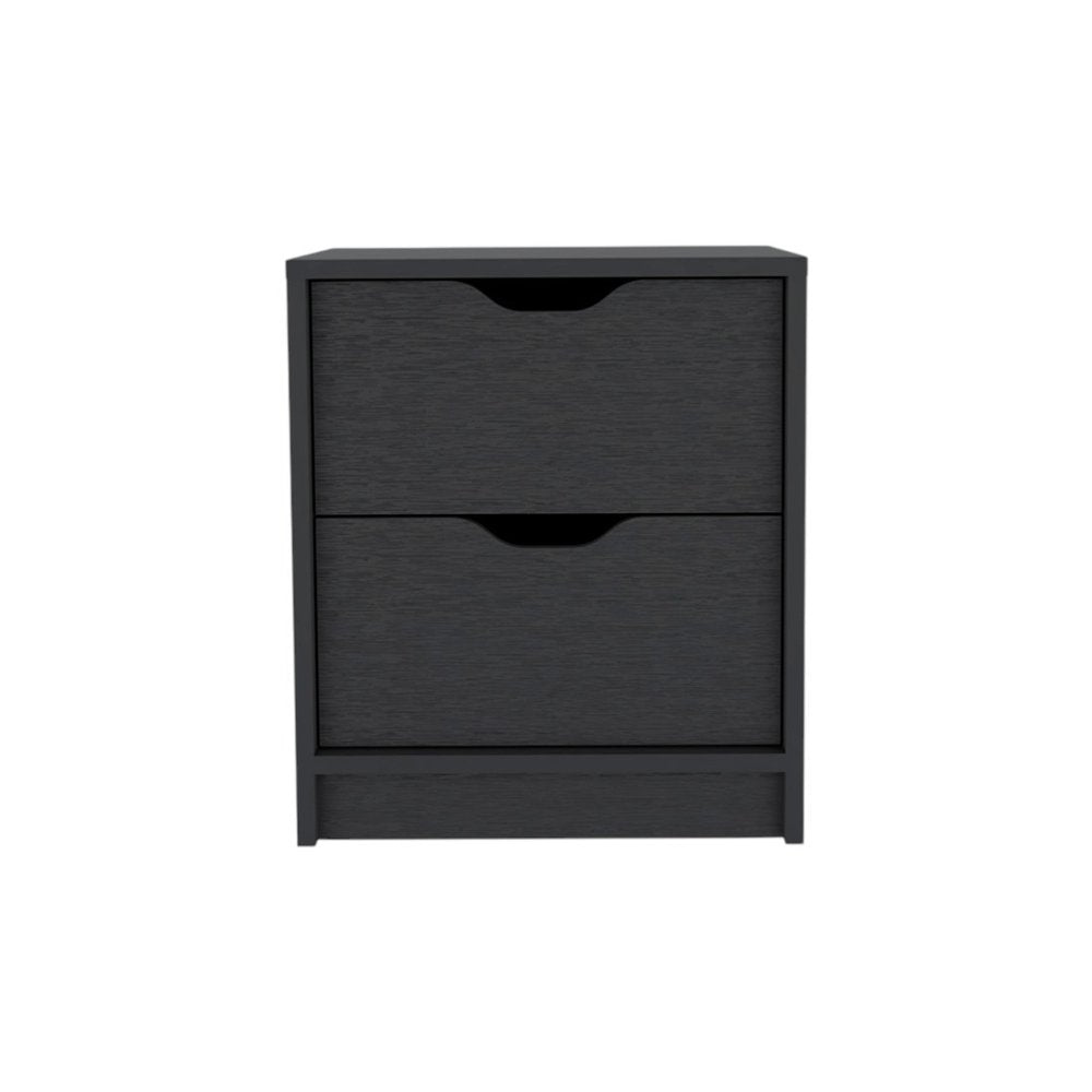 Black Wood Two Drawer Nightstand - 19-inch