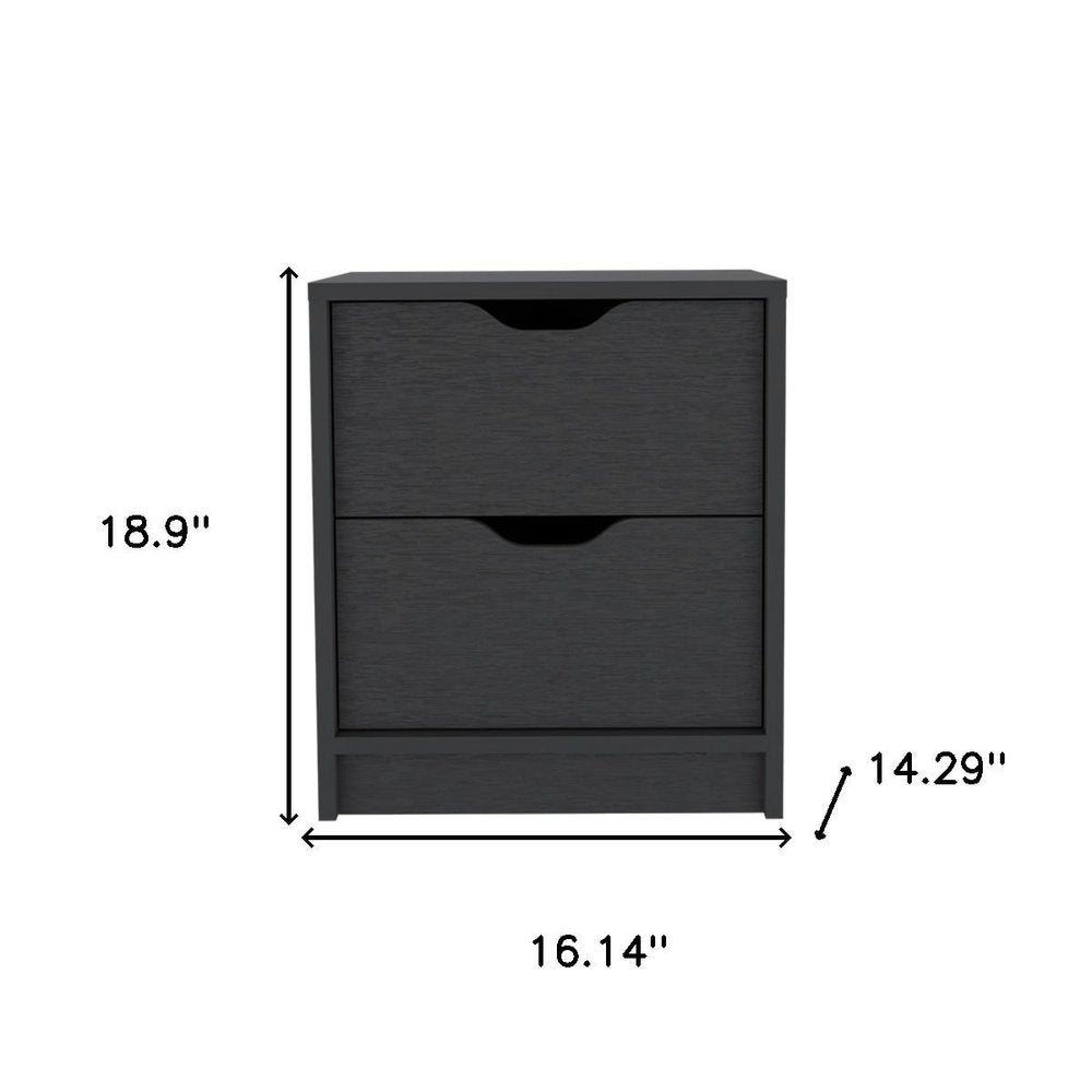 Black Wood Two Drawer Nightstand - 19-inch
