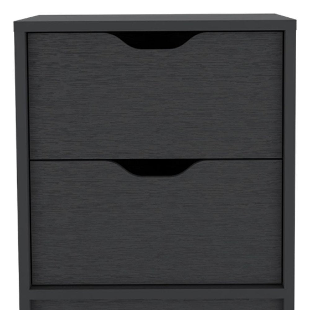 Black Wood Two Drawer Nightstand - 19-inch