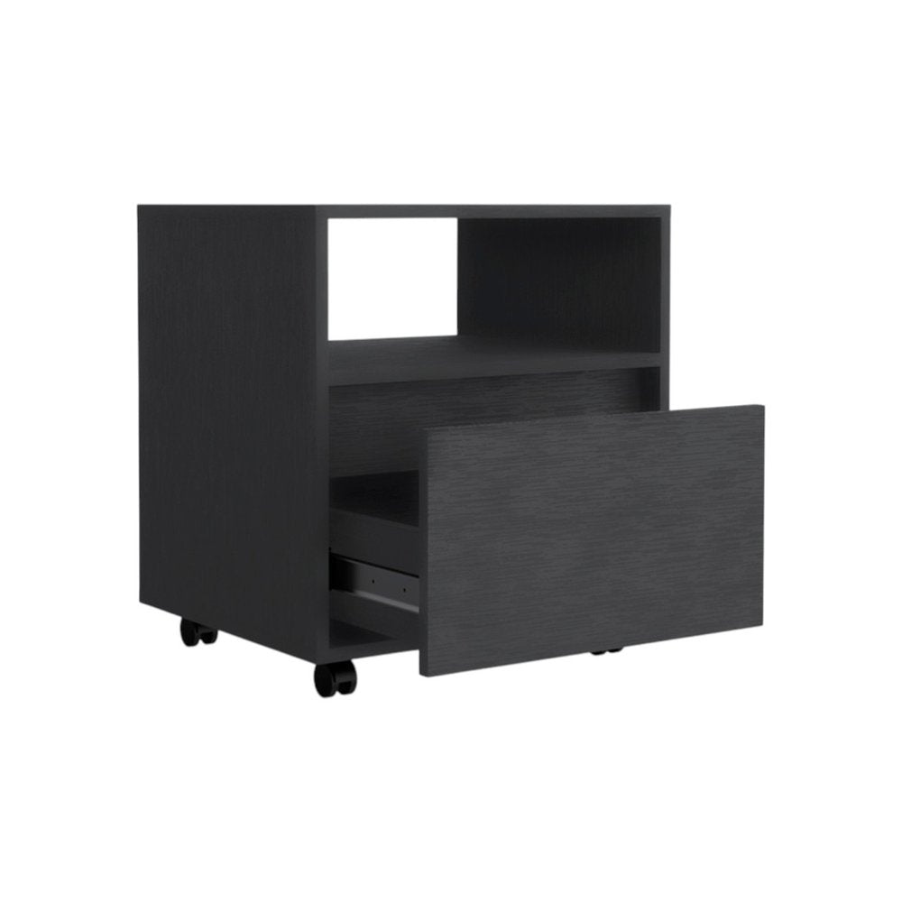 Black Wood One Drawer Nightstand - 20-inch