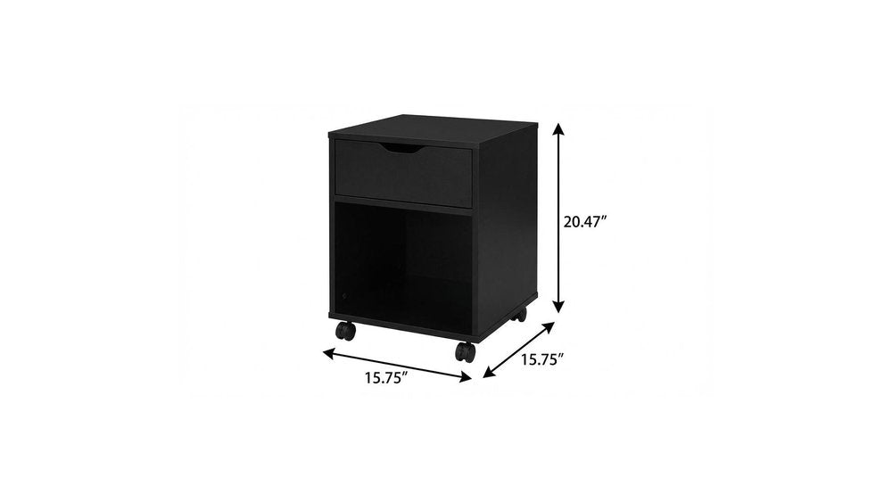 Black Wood One Drawer Nightstand - 20-inch