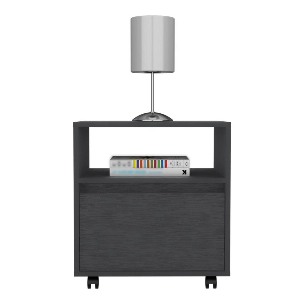 Black Wood One Drawer Nightstand - 20-inch