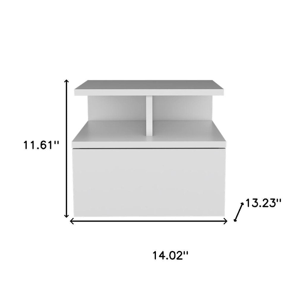 White Wood One Drawer Floating Nightstand - 14-inch