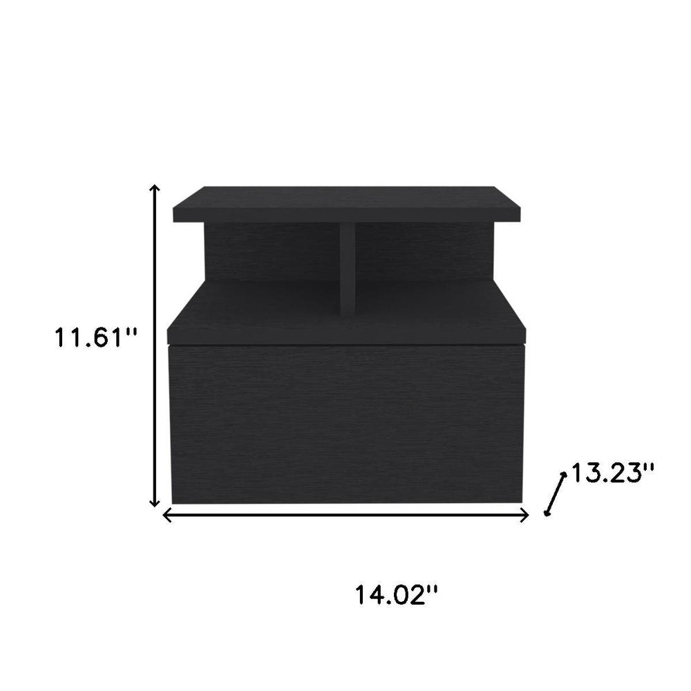 Black Wood One Drawer Floating Nightstand - 14-inch