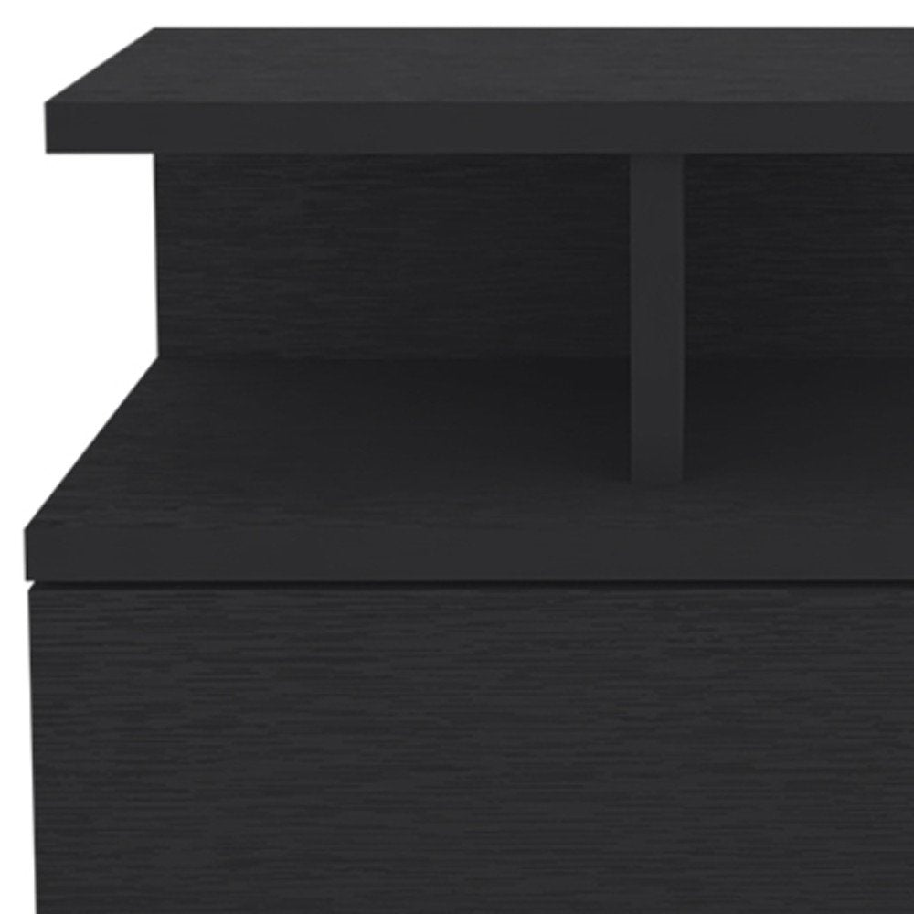 Black Wood One Drawer Floating Nightstand - 14-inch