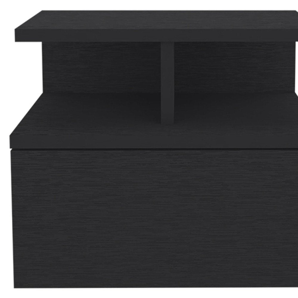 Black Wood One Drawer Floating Nightstand - 14-inch