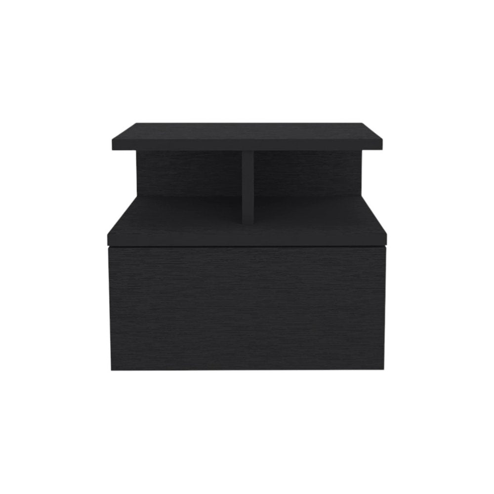 Black Wood One Drawer Floating Nightstand - 14-inch