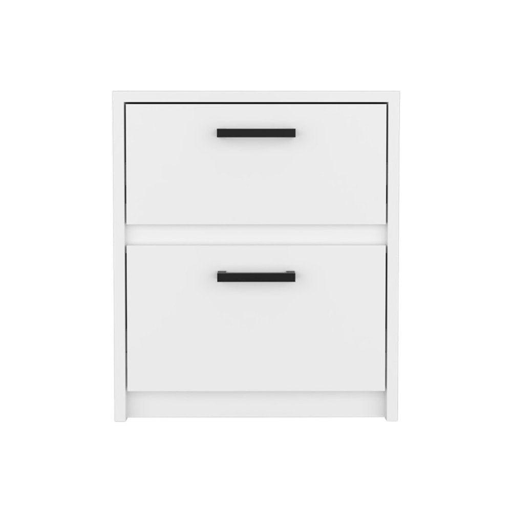 White Wood Two Drawer Nightstand - 19-inch