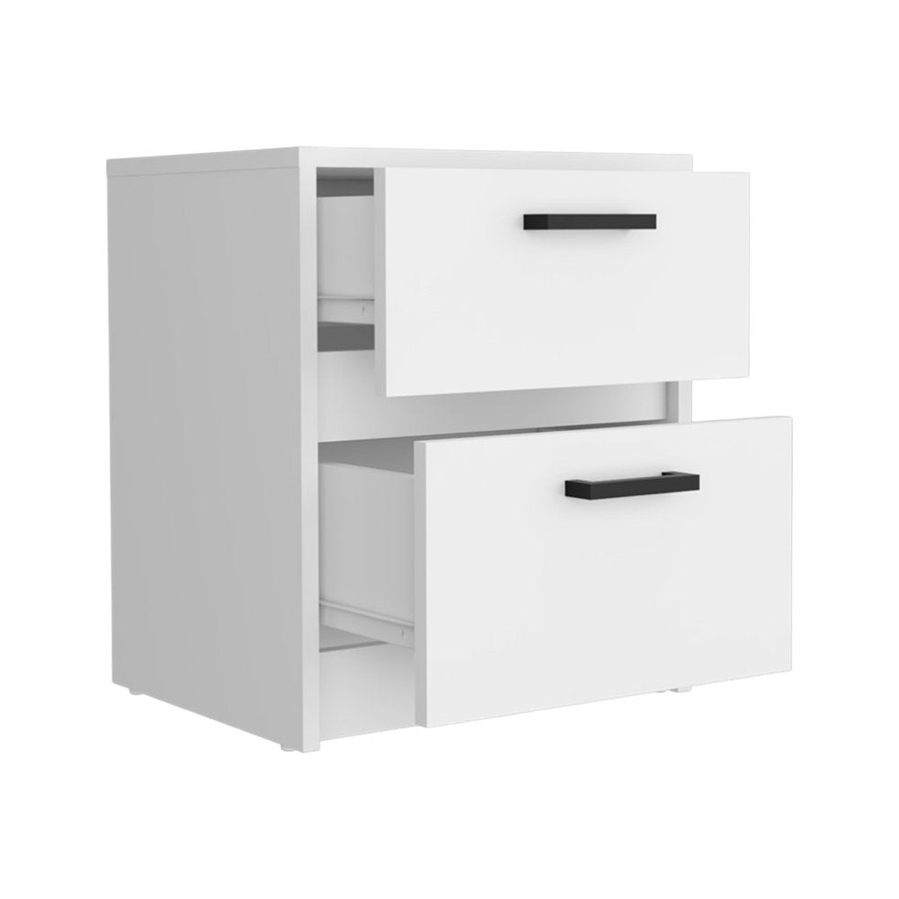 White Wood Two Drawer Nightstand - 19-inch