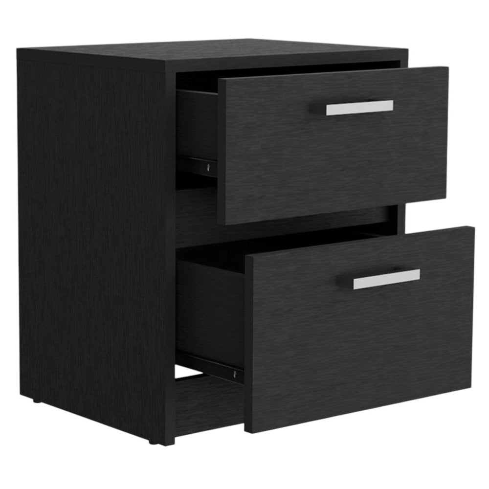 Black Wood Two Drawer Nightstand - 19-inch