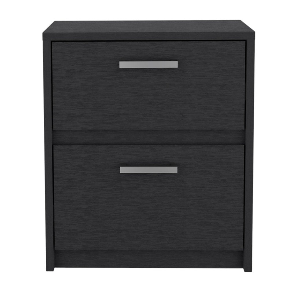 Black Wood Two Drawer Nightstand - 19-inch