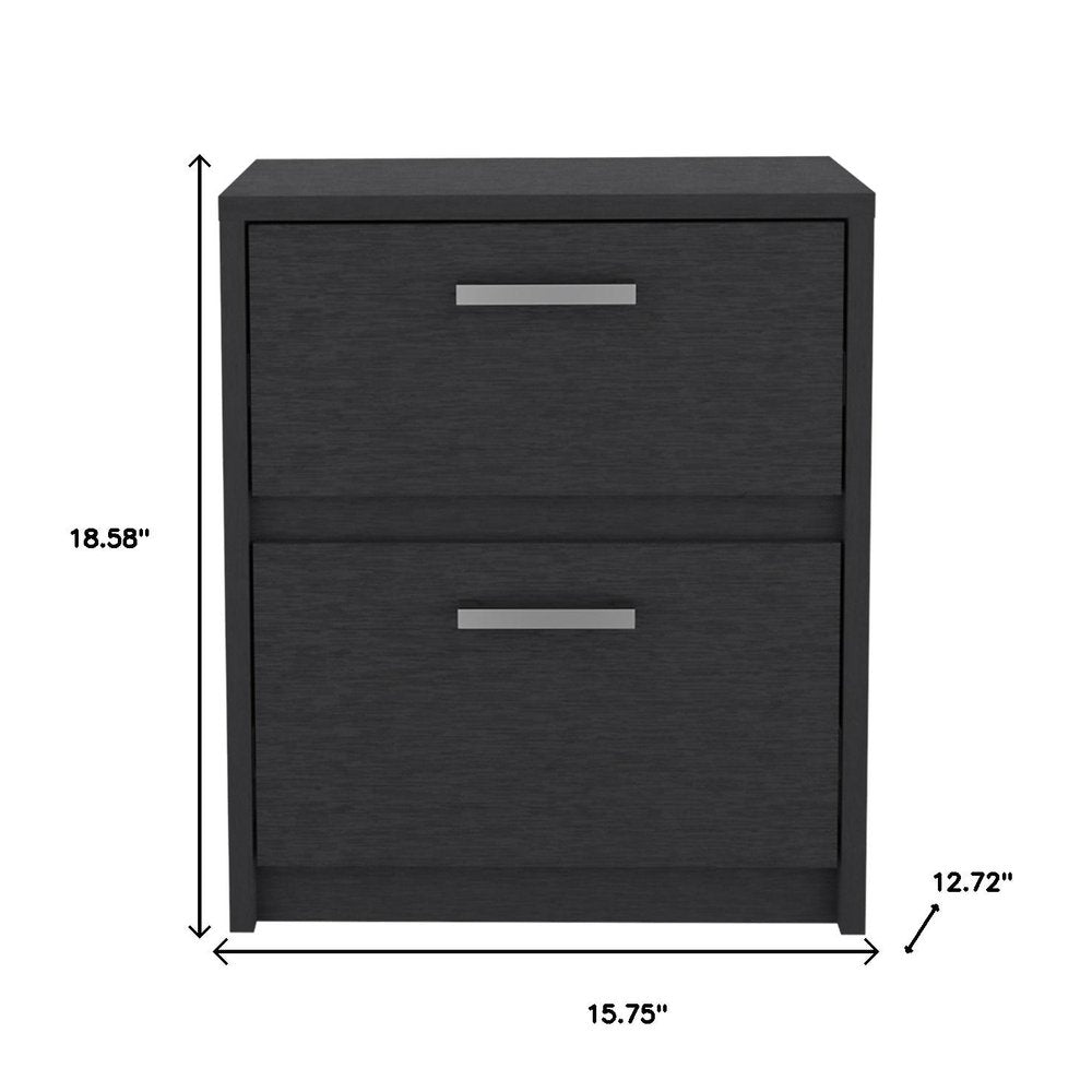 Black Wood Two Drawer Nightstand - 19-inch