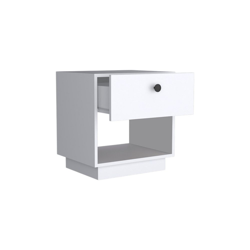 White Wood One Drawer Nightstand - 20-inch