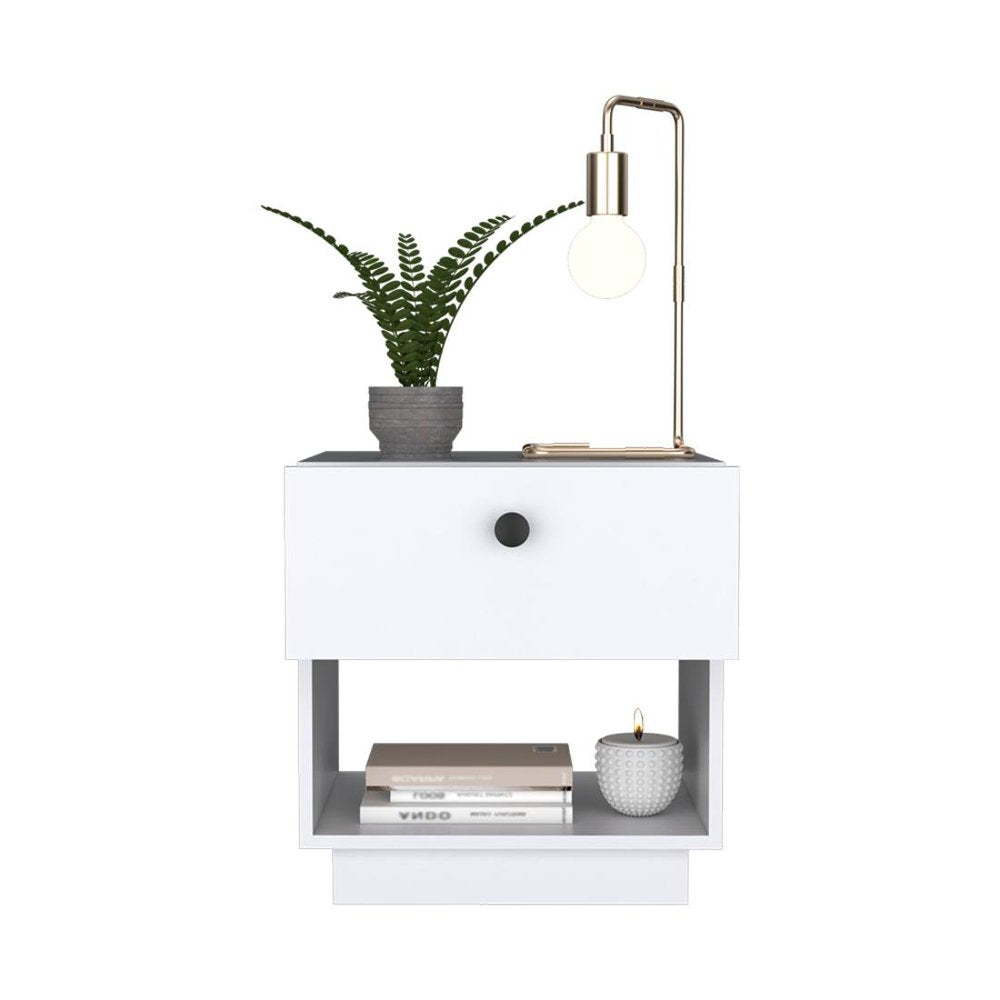 White Wood One Drawer Nightstand - 20-inch