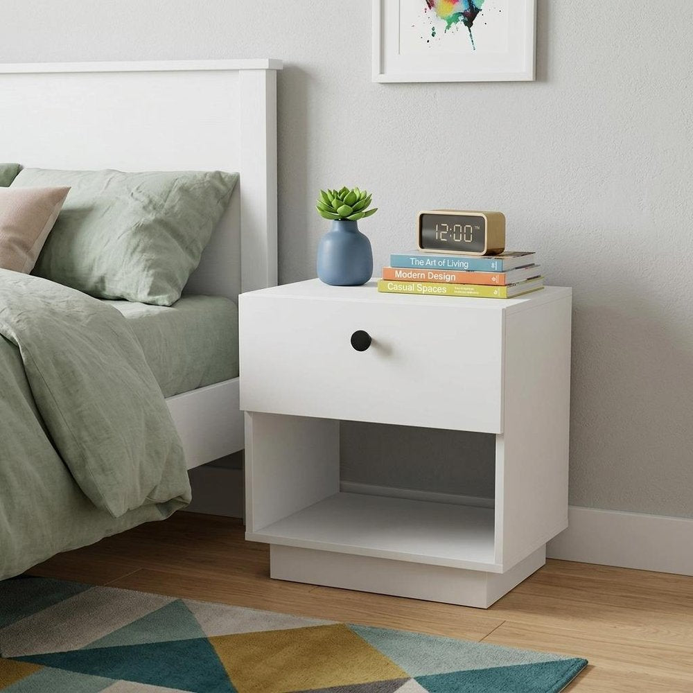 White Wood One Drawer Nightstand - 20-inch