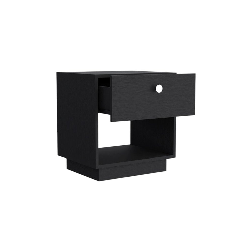 Black Wood One Drawer Nightstand - 20-inch