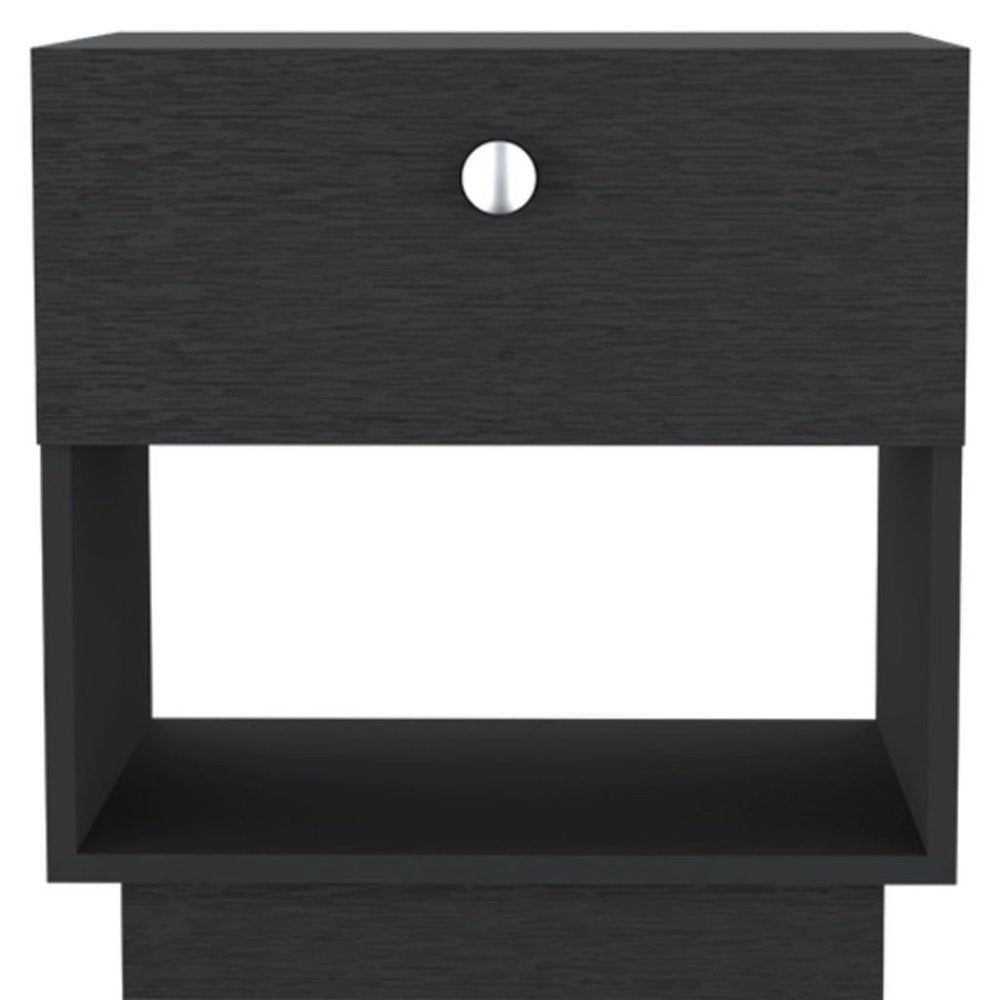 Black Wood One Drawer Nightstand - 20-inch