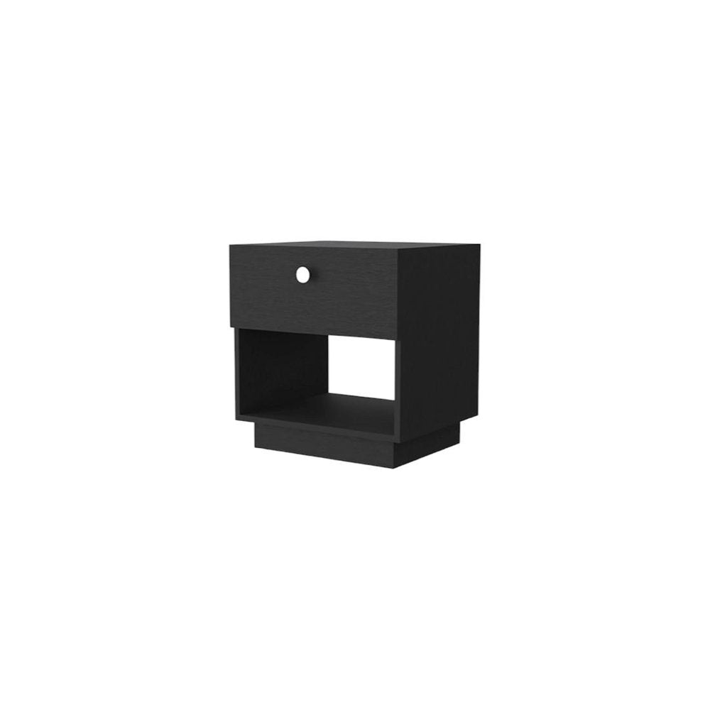 Black Wood One Drawer Nightstand - 20-inch