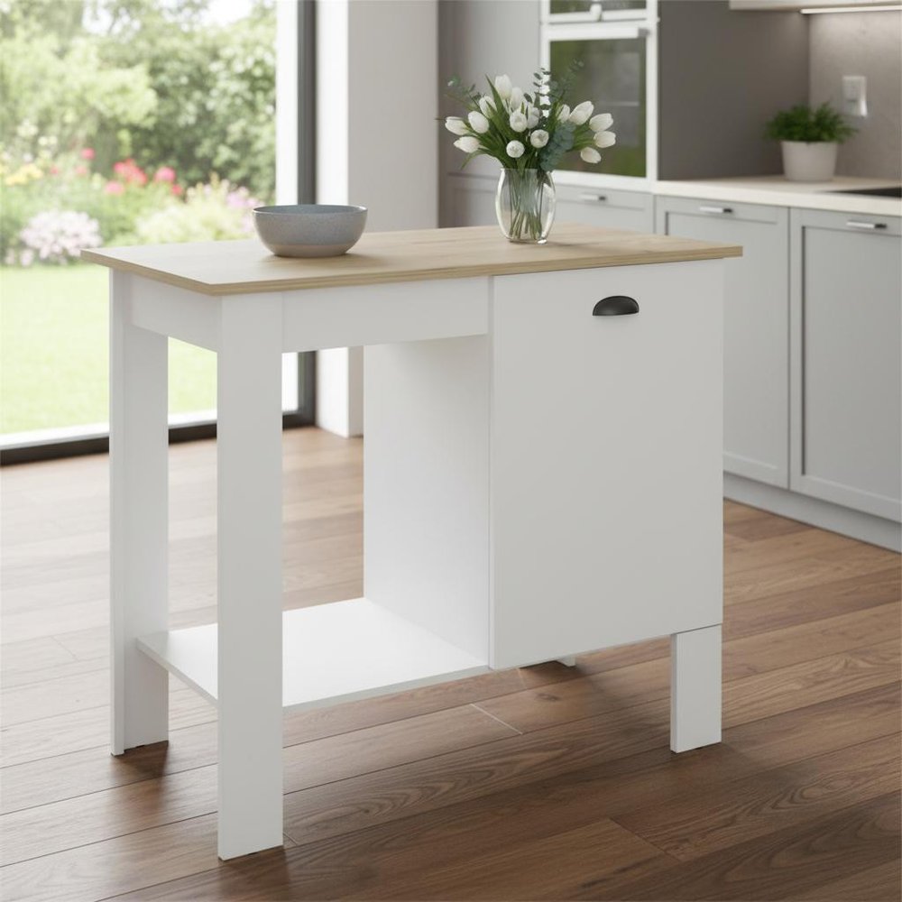 White and Natural 35 Kitchen Island with Storage