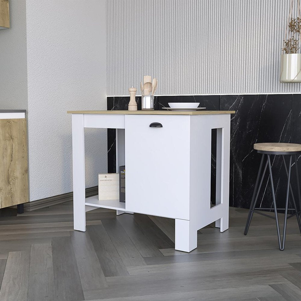 White and Natural 35 Kitchen Island with Storage