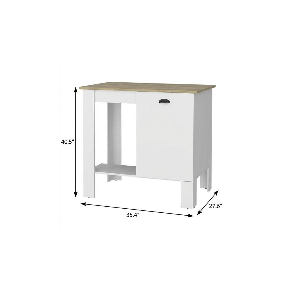 White and Natural 35 Kitchen Island with Storage