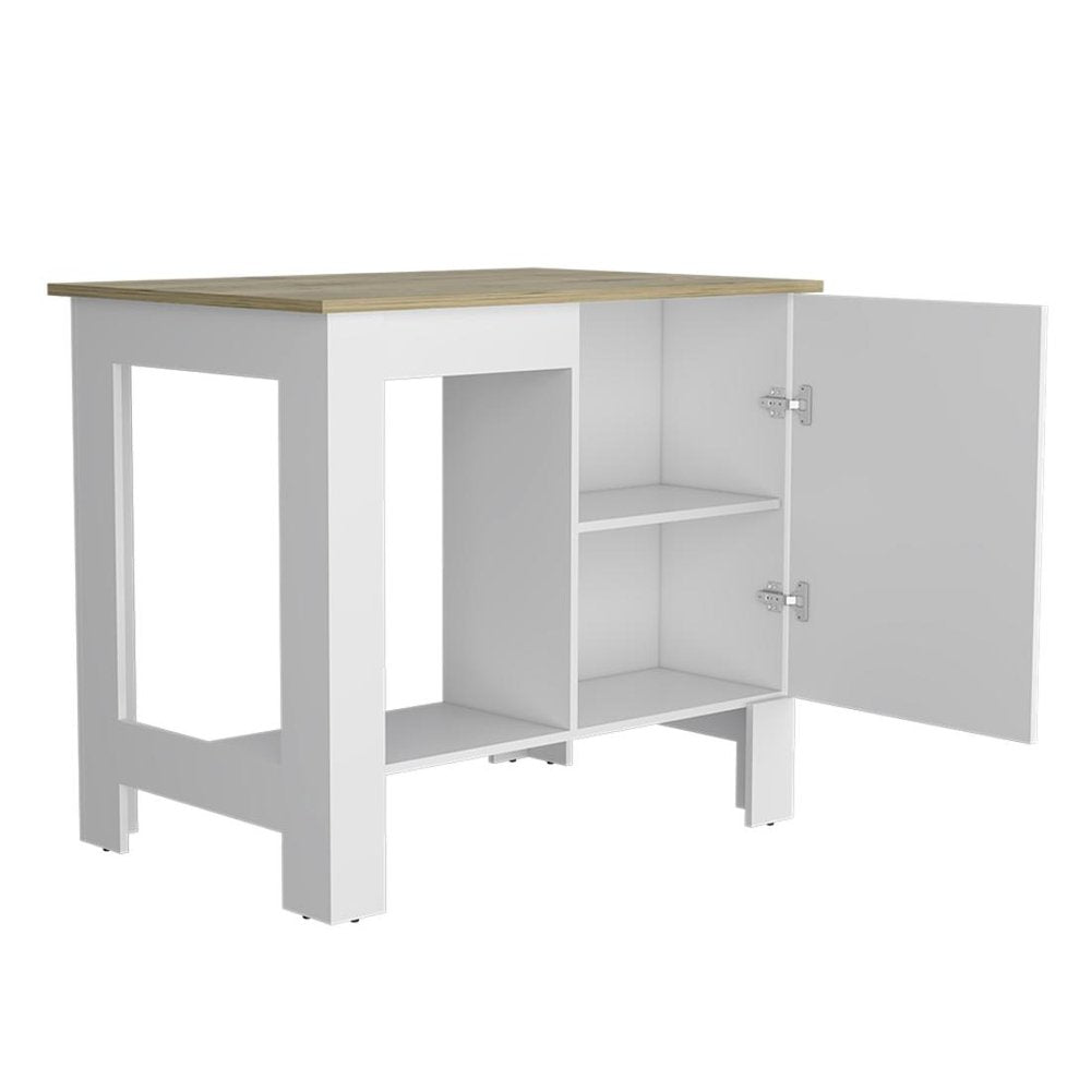 White and Natural 35 Kitchen Island with Storage