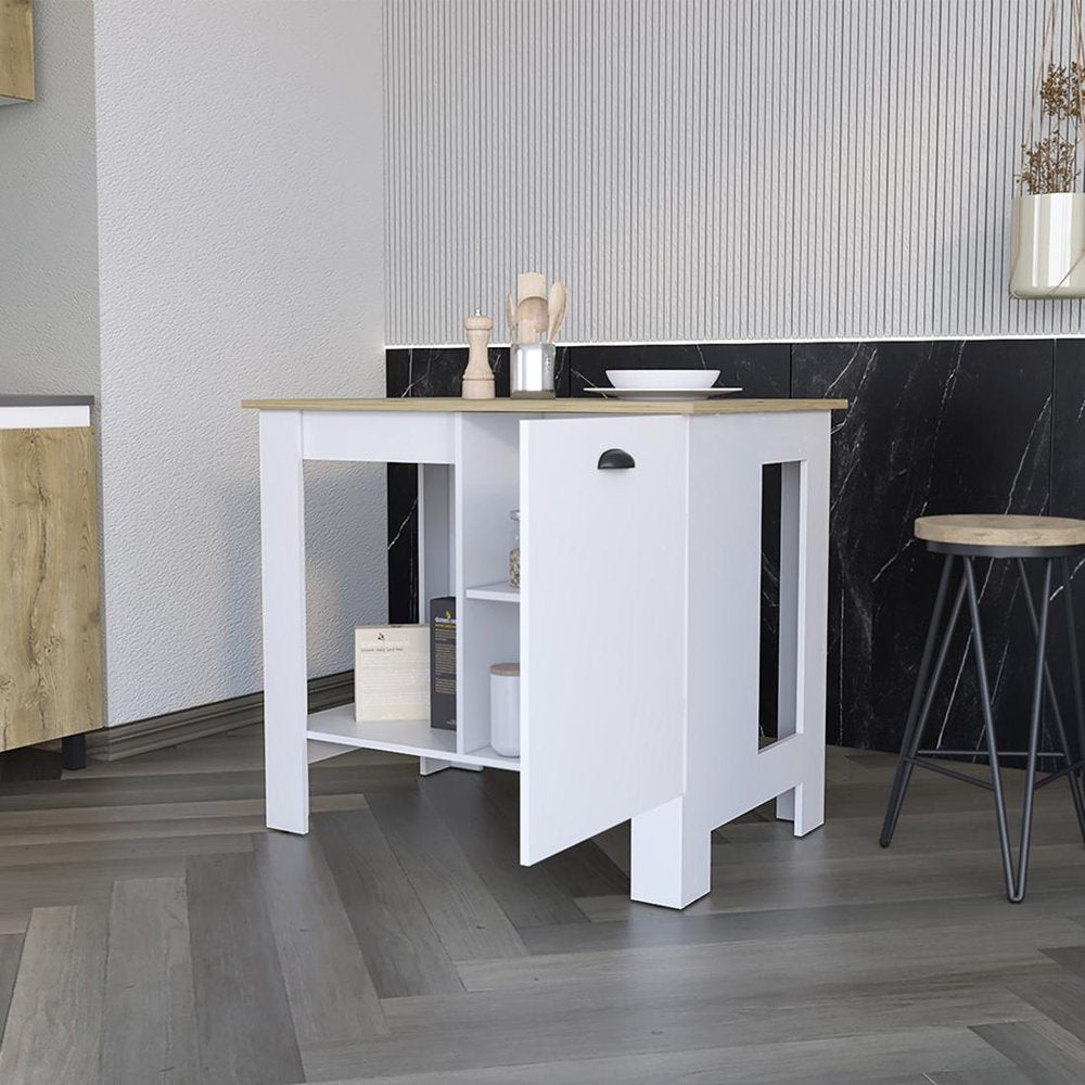White and Natural 35 Kitchen Island with Storage