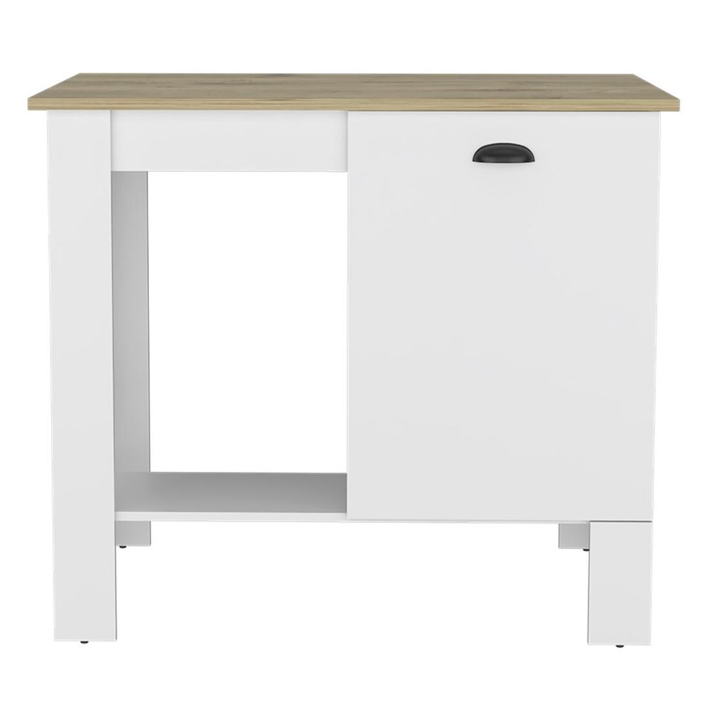 White and Natural 35 Kitchen Island with Storage