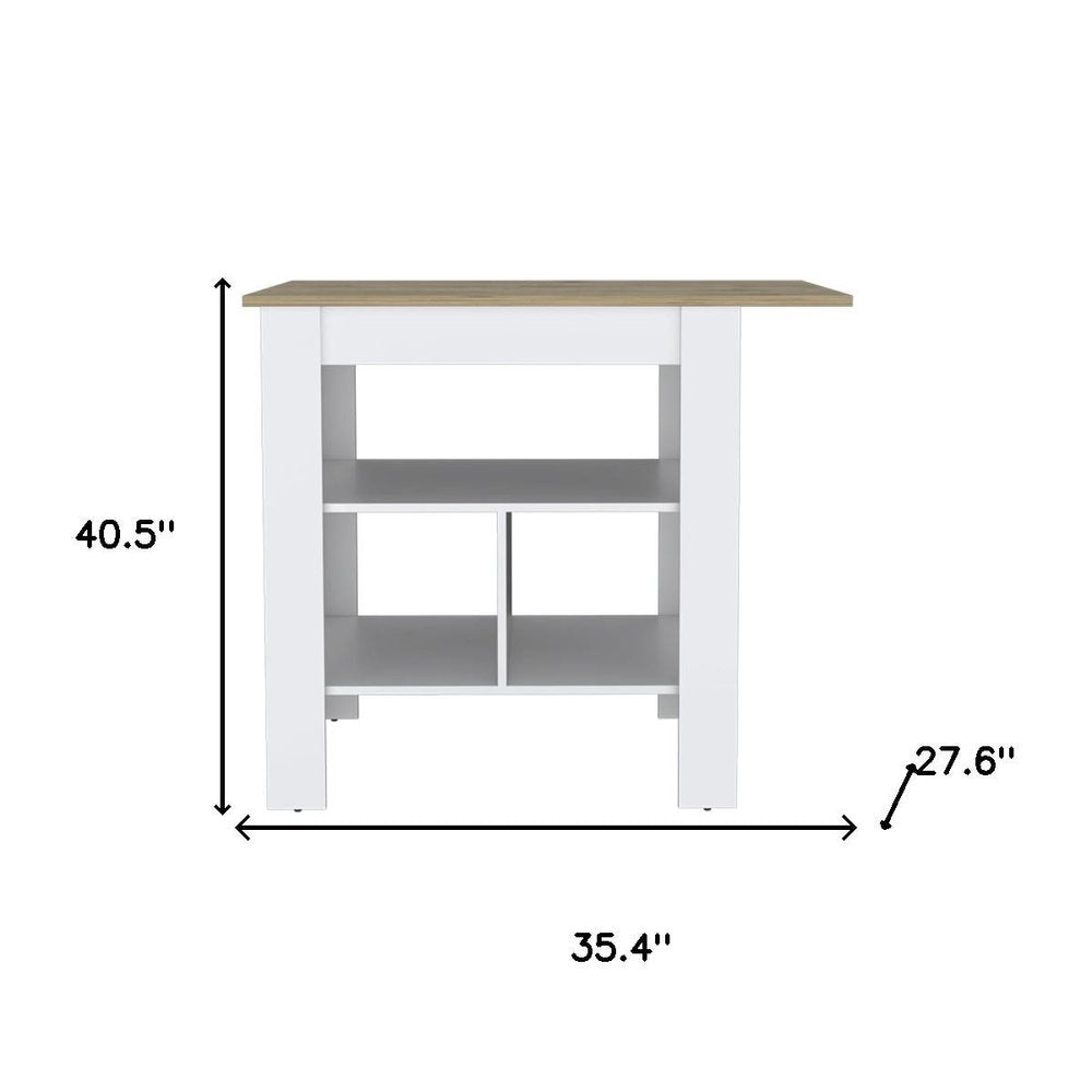 Natural and White Wood Kitchen Island with Storage - 35-inch