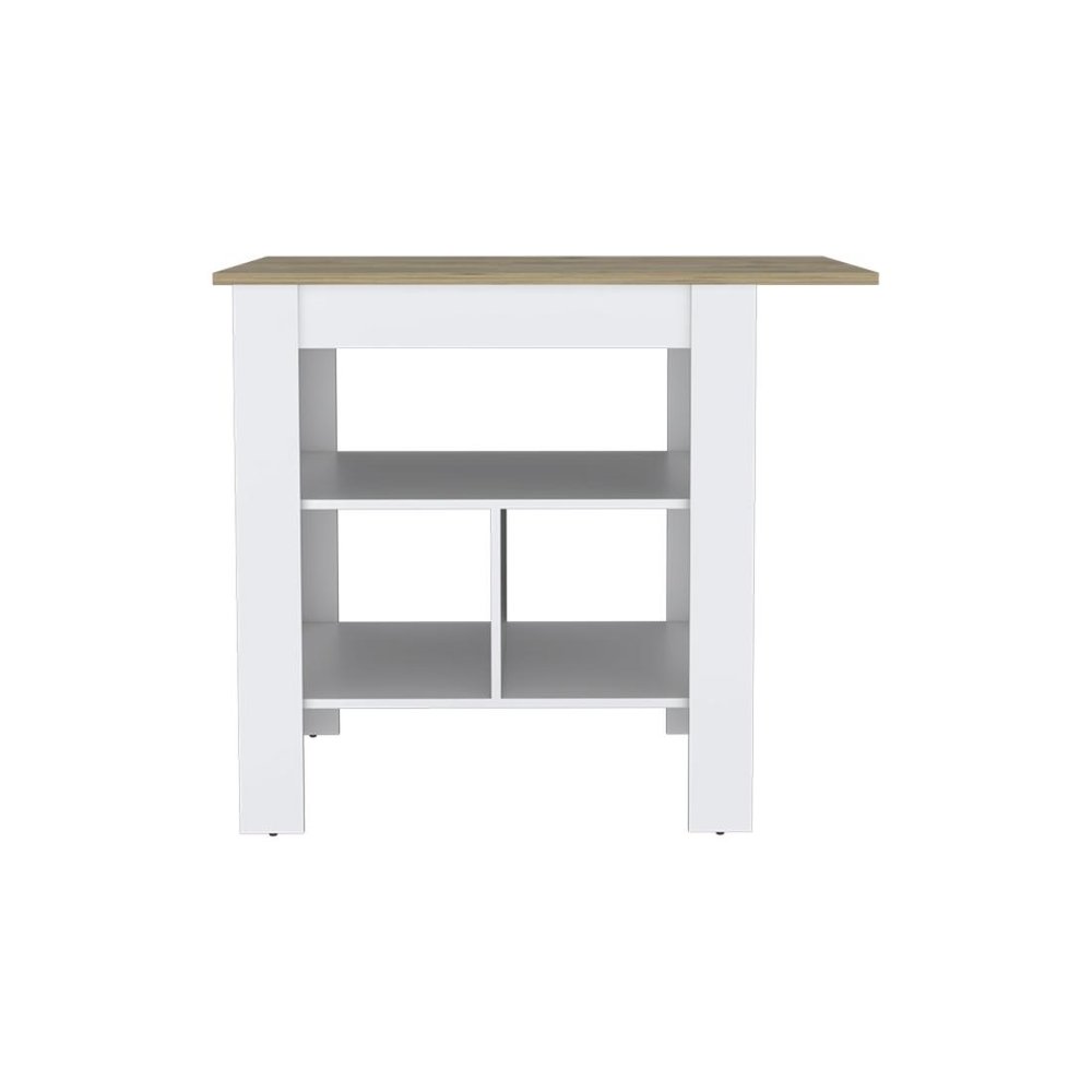 Natural and White Wood Kitchen Island with Storage - 35-inch