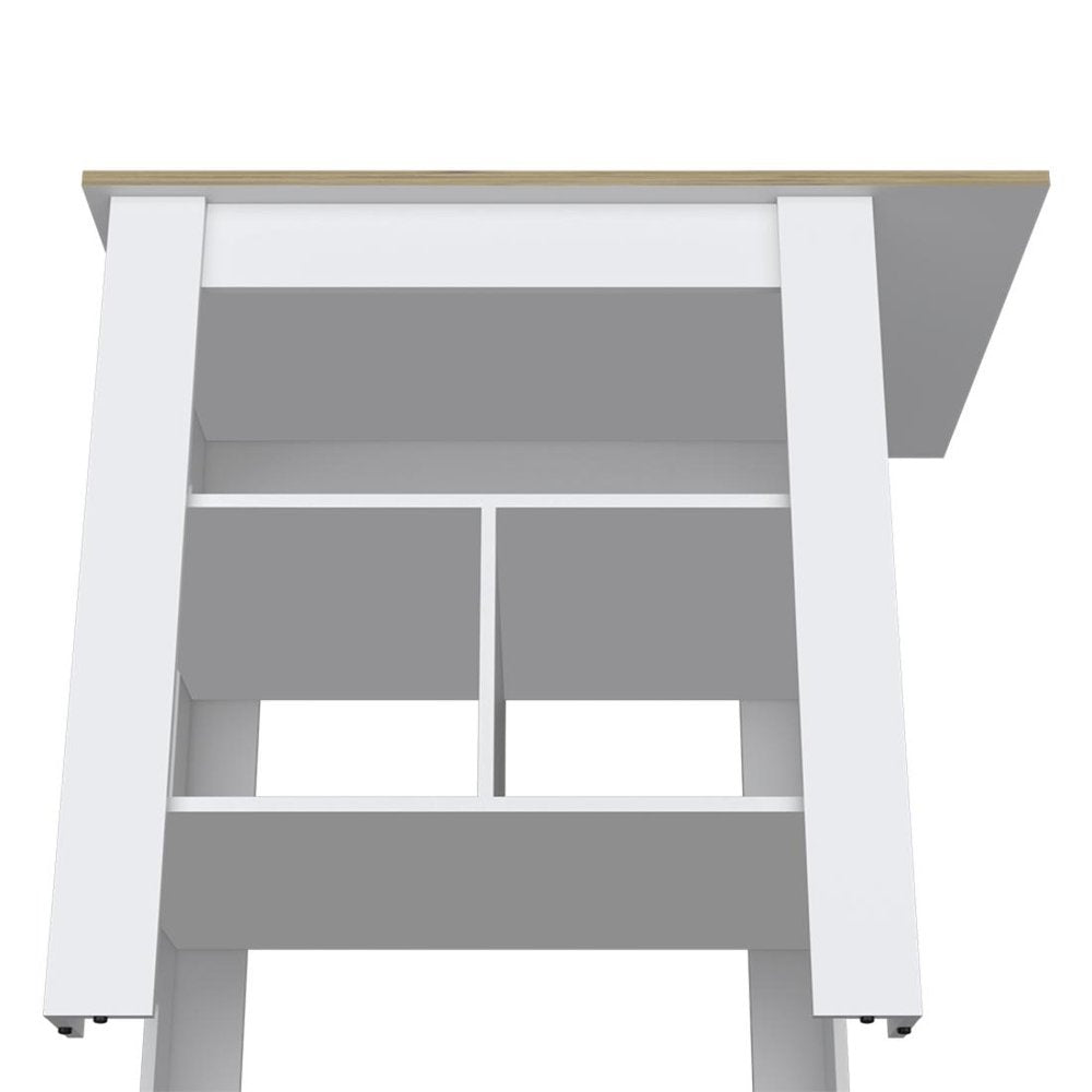 Natural and White Wood Kitchen Island with Storage - 35-inch