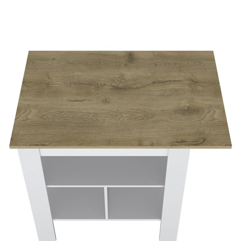 Natural and White Wood Kitchen Island with Storage - 35-inch