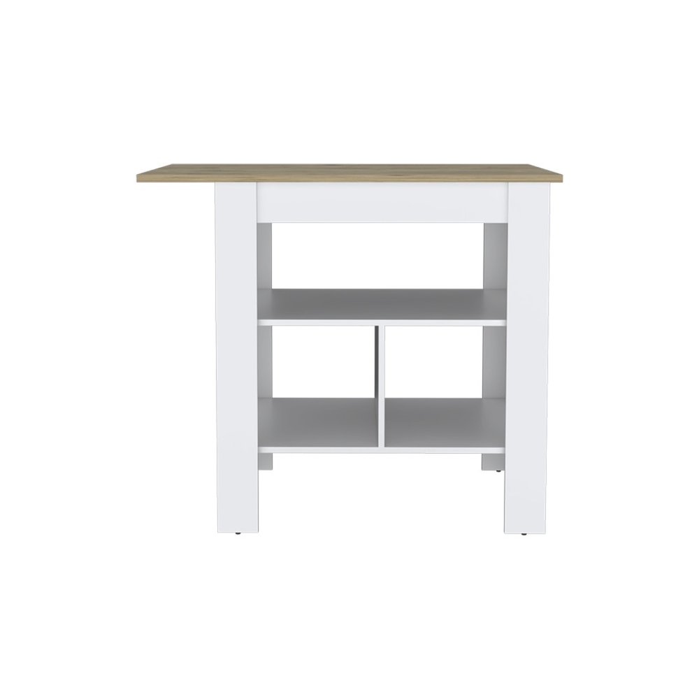 Natural and White Wood Kitchen Island with Storage - 35-inch