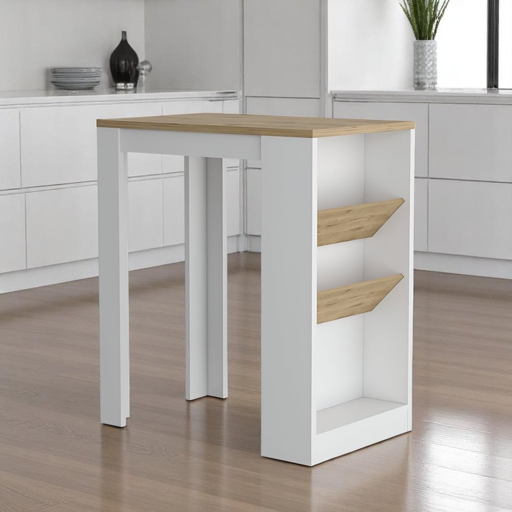 Natural and White Wood Kitchen Island with Storage - 36-inch