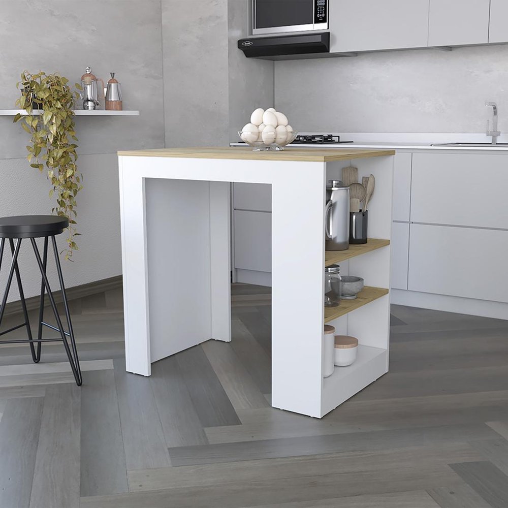 Oak and White Wood Kitchen Island with Storage - 36-inch