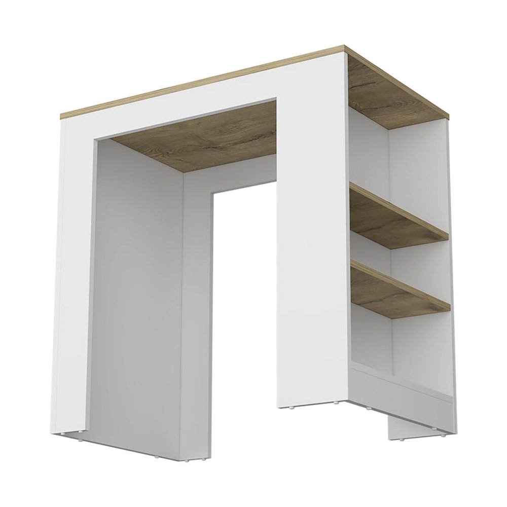 Oak and White Wood Kitchen Island with Storage - 36-inch