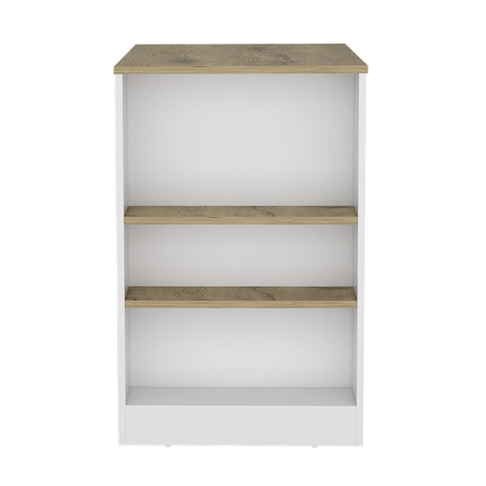 Oak and White Wood Kitchen Island with Storage - 36-inch