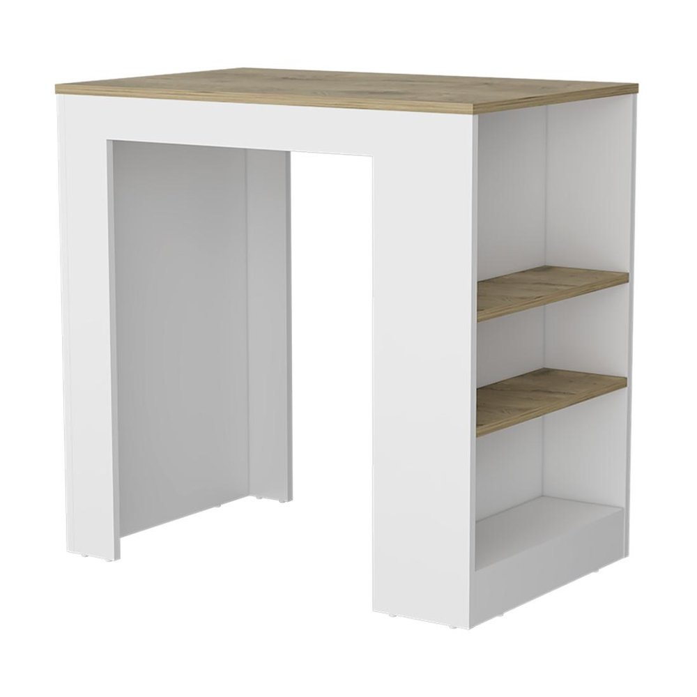 Oak and White Wood Kitchen Island with Storage - 36-inch