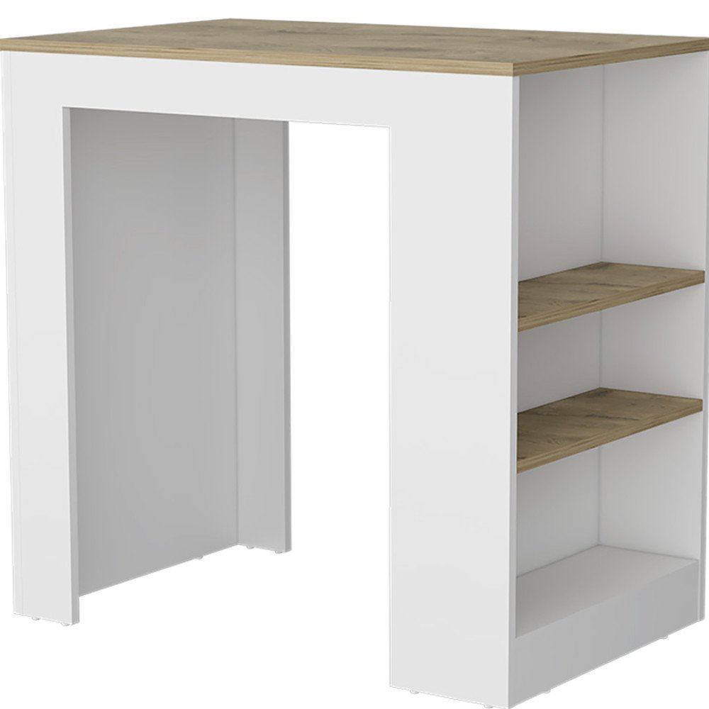 Oak and White Wood Kitchen Island with Storage - 36-inch
