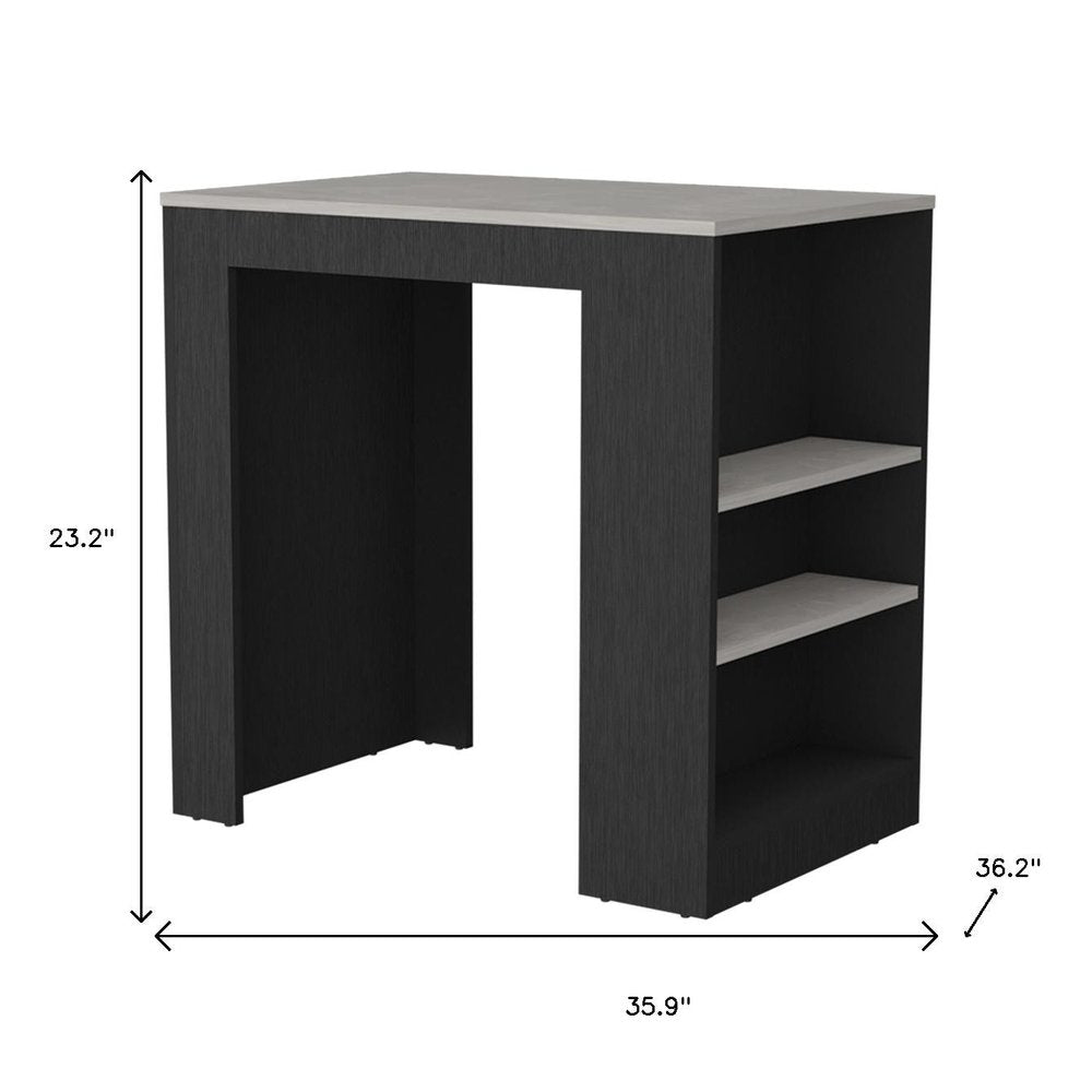 Gray and Black Faux Marble and Wood Kitchen Island with Storage - 36-inch